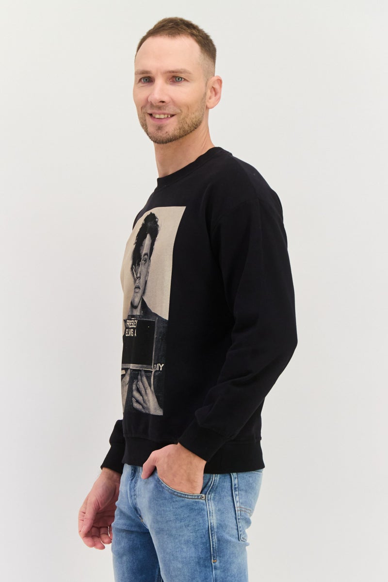 ELVIS سويت شيرت رجالي بأكمام طويلة وطباعة جرافيك، أسود - Image 4